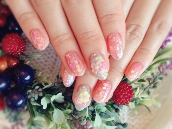 テテ ネイル(tete nail)/キャンディカラー×3Dフラワー☆