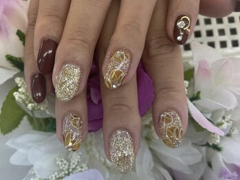ディーネイル 四条烏丸(D-nail)/【春井】べっ甲お花×ボルドー