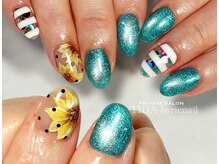 ティダ バイ リエネイル(TIDA by rienail)の雰囲気（向日葵とドットの組み合わせが可愛いすぎる　　大人SUMMERネイル）