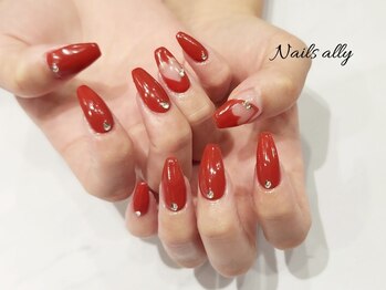 ネイルズアリー 立川店(Nails ally)/ハート×クリアベース×スクエア