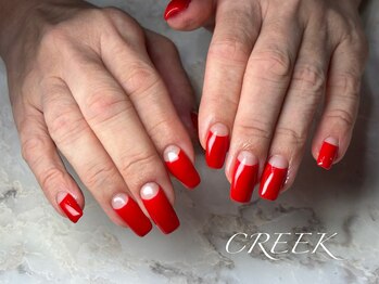 クリーク(CREEK)/自爪ロング赤逆フレンチ