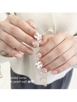 ジュベル 三鷹店(je belle)/持ち込み/パール×リボンネイル