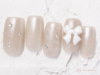 ネイルメゾン 池袋店(NAIL MAISON)/くすみベージュリボン¥7800