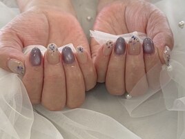 押し花ネイル/くすみパープル