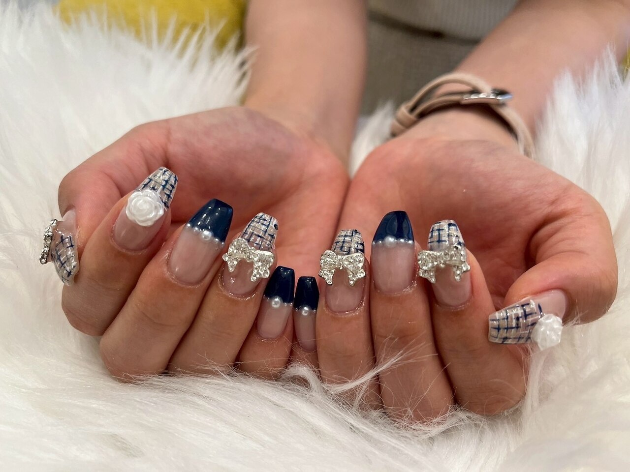 ネイルチップ 量産型 ツイード推しネイル ネイビー #95 ツイードネイビー♡ジェルネイル ネイルチップ（つけ爪） Sora 通販