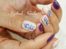 紫陽花色シェルネイル