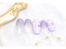 パープルチェック柄ネイル