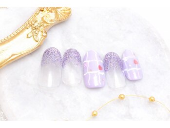 パープルチェック柄ネイル