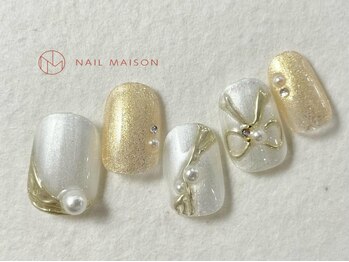 ネイルメゾン 梅田(NAIL MAISON)/リボンメタリックパールビジュー