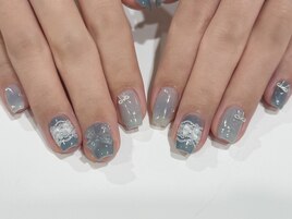 くすみブルー×リボンデザイン