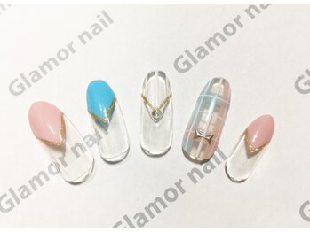 グラマーネイル(Glamor nail)/三角フレンチ×チェック柄¥6800