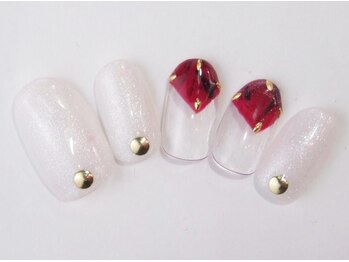 ネイルサロン ドレリッチ 大宮店(drerich)/パールホワイト赤大理石