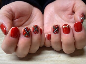 アミュリー ネイル アトリエ(Amury nail atelier)/チェック クリスマス リボン 赤