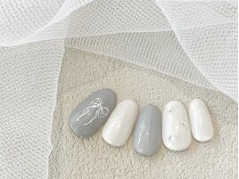 手書き風リボン/グレー/ホワイト