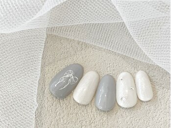 手書き風リボン/グレー/ホワイト