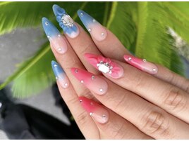 青とピンクの上品お花ネイル♪