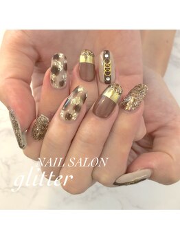 ネイルサロン グリッター(NAIL SALON glitter)/秋レオパードネイル