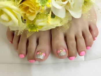 プルミエ ネイル(Premier Nail)/蛍光ピンク&シルバー★フット