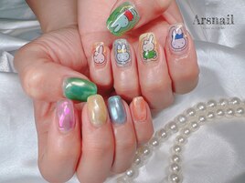 うるうるオーロラうさぎネイル