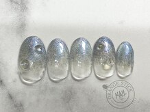 オレンジスティック/キラキラグラデーションネイル