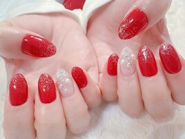 ＃レッド＃塗りかけ＃春ネイル
