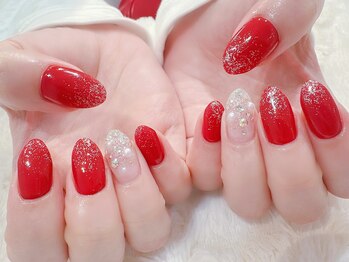 ＃レッド＃塗りかけ＃春ネイル