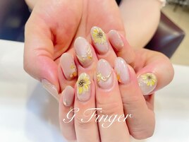 大人グレージュ♪ひまわりネイル