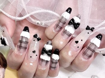 プティネイル 池袋(Puty Nail)/黒チェックネイル　スカルプ