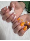 オレンジ×ホワイトクリアネイル