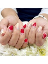 プルミエ ネイル(Premier Nail)/カラフルフラワー・丸フレンチ