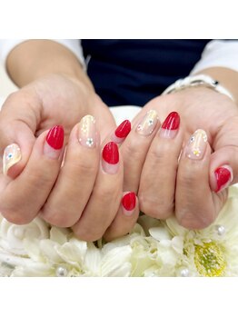 プルミエ ネイル(Premier Nail)/カラフルフラワー・丸フレンチ