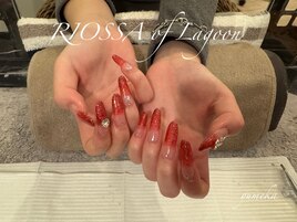 赤ラメグラデーションネイル