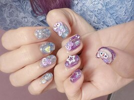 青とパープルキラキラネイル