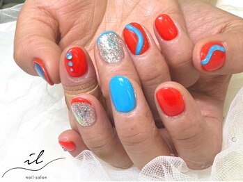 イル 神戸店/オレンジ×ブルーネイル