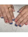 #heart blue French nail