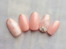 テテ ネイル(tete nail)/細フレンチ×タイダイ×ビジュー