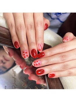 ブブ 渋谷(bubu)/キラキラハート&ボウタイネイル