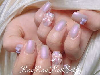 ランラン 池袋(RanRan)/パープル×リボンオーロラネイル