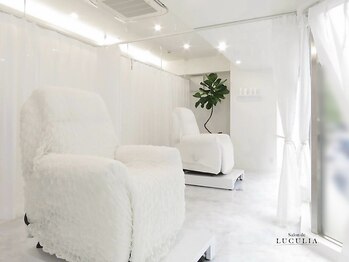 サロンドルクリア(Salon de LUCULIA)の写真/白を基調としたリクライニングがある半個室で、周りを気にせず自分だけのネイル時間を◎