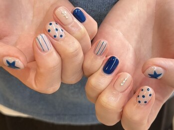 ノア 奈良生駒店(NOA)/ネイビードットストライプネイル