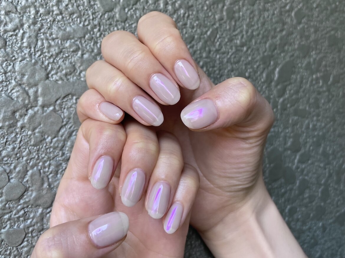 【現品】ぷっくりネイル　ピンクネイル　リボンネイル　ニュアンスネイル　オーロラ ♡オーロラリボンネイル♡ 現品】リボンネイル ぷっくりネイル