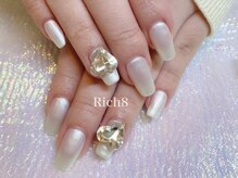 ネイルアンドまつげエクステ リッチエイト 原宿店(Rich8)/ホワイトパール×ハートパーツ