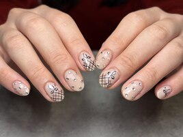 チェック×リボン
