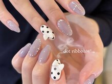 エマネイル プラスキハクヤ 肥後橋店(EmaNail+KIHAKUYA)/ドット&リボン&スタッズ