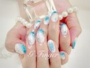 青ラメのぷっくりシェルネイル