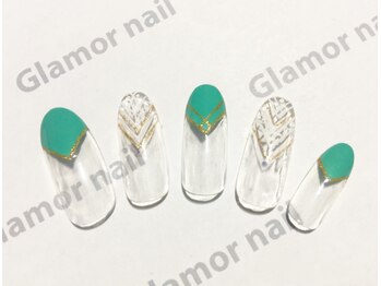 グラマーネイル(Glamor nail)/☆三角フレンチ×アート☆¥6800