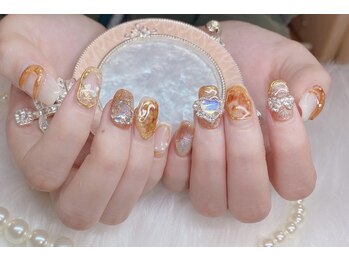 ヘブン ネイル 鶯谷(HEAVEN Nail)/オレンジマーブルネイル