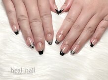 ヒールネイル(heal nail)/blackフレンチ×ひょう柄～