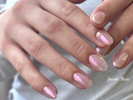 秋の透け感ミラーネイル