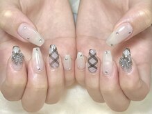 ルネネイル(Lune nail)/チェック＆リボンネイル